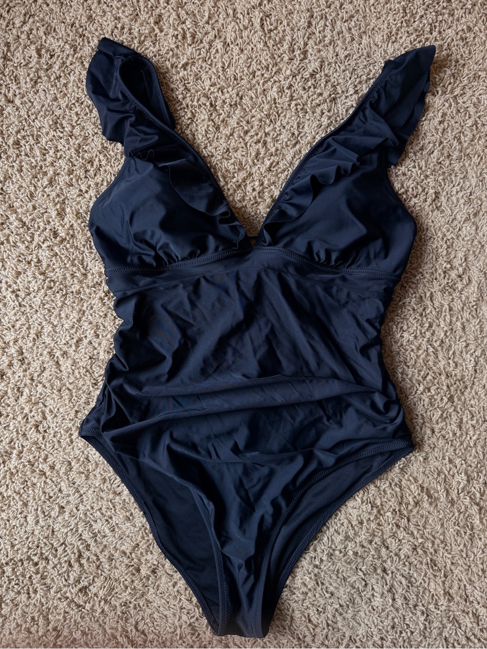 CUPSHE Black Ruffle V-neck & crisscross self tie back One-Piece Swimsuit